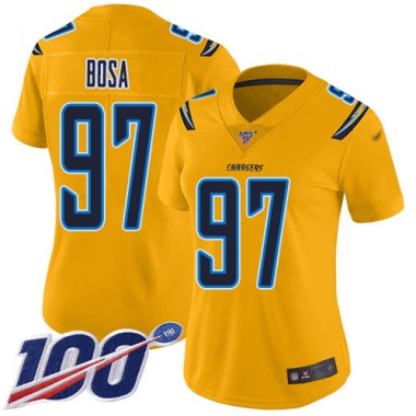 Los Angeles Chargers NFL Football Joey Bosa Gold Jersey Women Limited 97 100th Season Inverted Legend